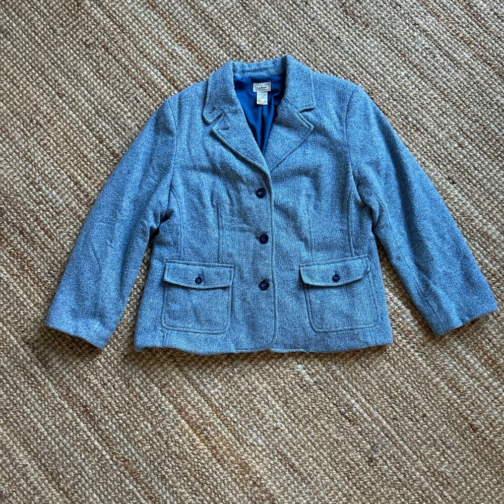 L.L. Bean Women's Blue Wool-Blend Button Front Blazer